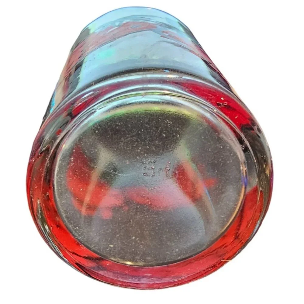 Strawberry Print Clear Drinking Glasses Set of 2 Vtg Unmarked Red Green Cartoon